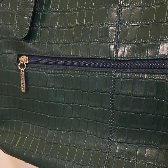 Dark Green Croc-Embossed Shoulder Bag - Picture 3 of 6
